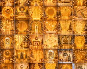 60 Golden Christmas Holiday Digital Backdrops : Holiday Photography Backgrounds (JPG Digital download)