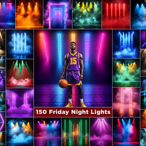 150 Friday Night Lights Digital Backdrops, Nakładki świetlne na stadiony, Plakat sportowy, Tła do fotografii sportowej, Photoshop Sports Composite