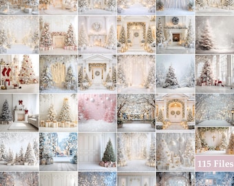 115 White Christmas Digital Backdrops: Holiday Photography Backgrounds (JPG)