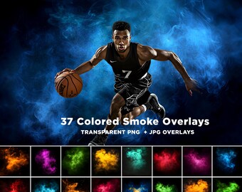 37 Colored Smoke Photo Overlays: Sports & Gym PNG, JPG Backgrounds
