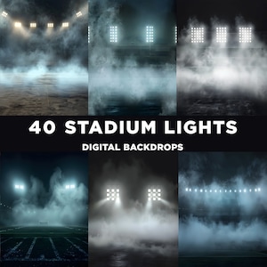Peut inclure: Un ensemble de 40 fonds d'écran numériques de lumières de stade. Les images présentent une variété d'angles et d'effets d'éclairage, avec de la fumée et du brouillard ajoutant à l'atmosphère. Les fonds d'écran sont parfaits pour créer un décor de stade réaliste pour vos photos et vidéos.