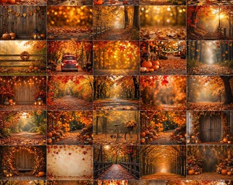 100 digitale herfstachtergronden: herfstachtergronden, bokeh-lichteffecten (JPG digitale download)