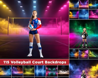 115 Volleyball Court Digital Backdrops: Colored Smoke Fog Effect, Sports Photography (JPG File)