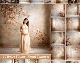 60 Beige Fine Art Floral Textures: Photoshop Digital Backdrops (JPG File)