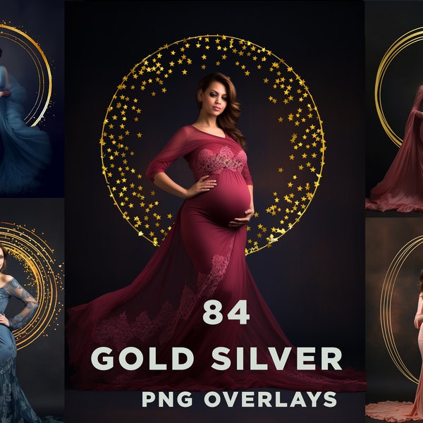 84 Golden Circle Overlays, Ring Overlays for Studio Maternity Backdrop - Maternity Ring Circle Background, Golden Ring Digital Backdrop, PNG