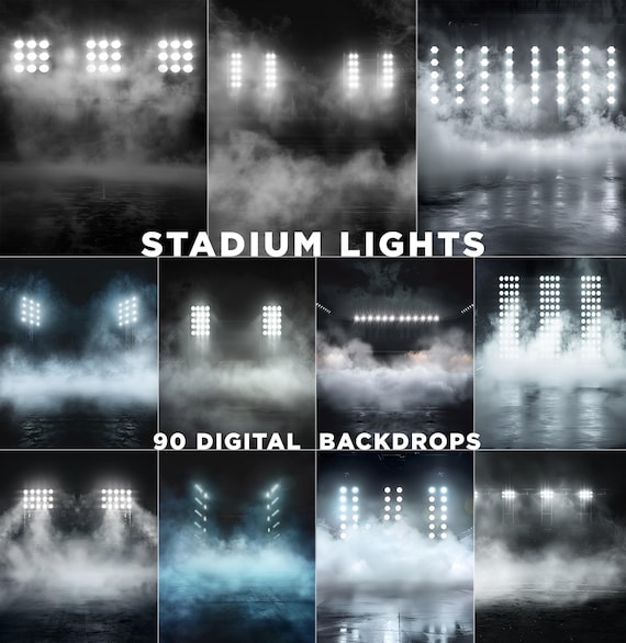 90 Stadium Lights Digital Backdrops: Sports Photography Poster Templates (JPG File, 300 DPI)