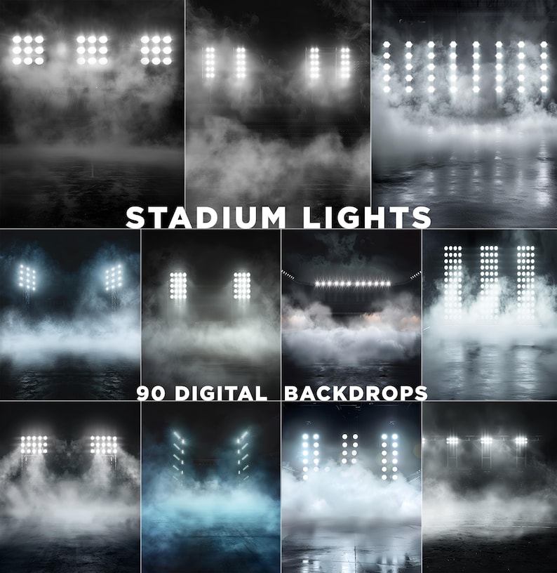 90 Stadium Lights Digital Backdrops: Sports Photography Poster Templates (JPG File, 300 DPI) image 1