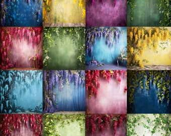 Floral Painterly Texture Digital Backdrops: Hanging Flowers (JPG File)