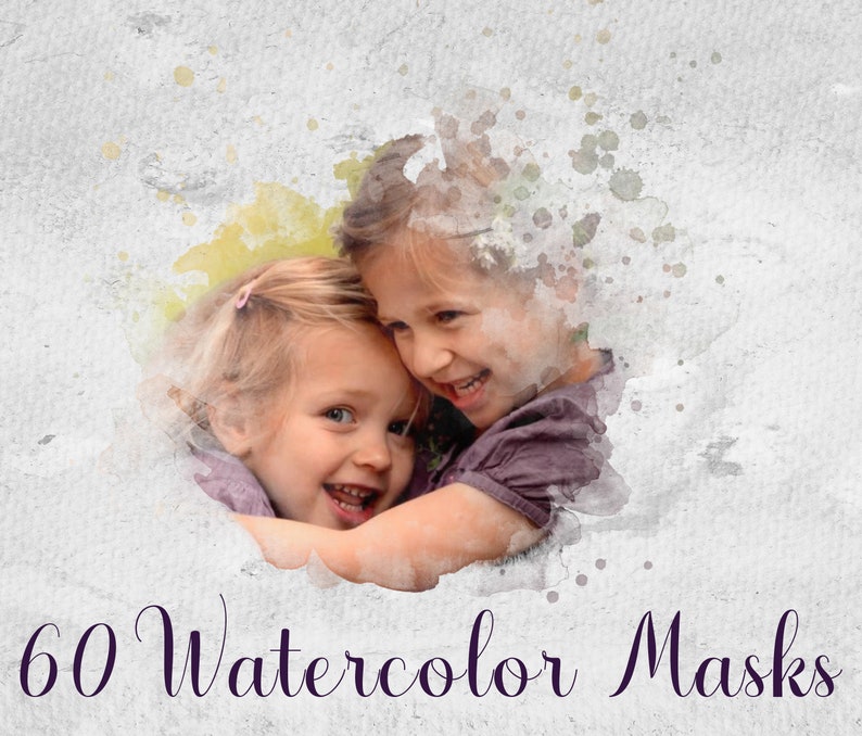 60 Watercolor Brushes, PNG Clipping Masks, Watercolor Portrait Masks, 5 Paper Textures