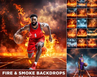 Fire & Smoke Sports Photography Backdrops: 65 Digital Overlays (6000x6000 px JPG File)