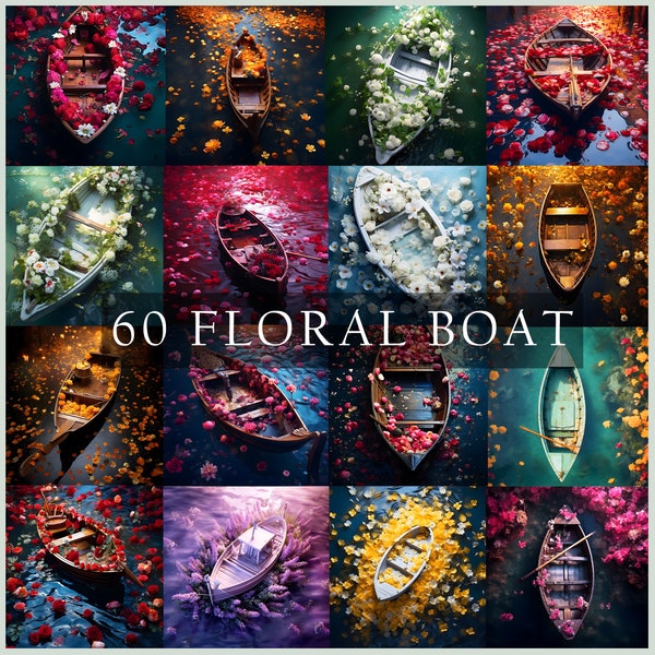 60 Floral Seas Boat Set Digital Backdrops, Photography Backdrops, Romantic Maternity Overlays, Background Composite, Photoshop Overlays