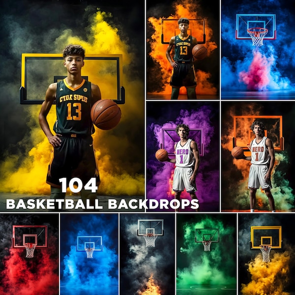 104 Basketball Photography Backdrops: Photoshop Sports Banner & Senior Portraits (Digital Download, JPGs)
