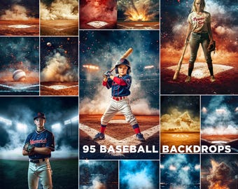 Baseball Digital Backdrops: Stadium Lights, Smoke Effect (JPG File, 300 DPI)