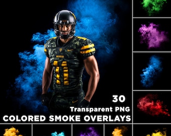 30 Colored Smoke Overlays: Sports Photography PNG & JPG Backgrounds