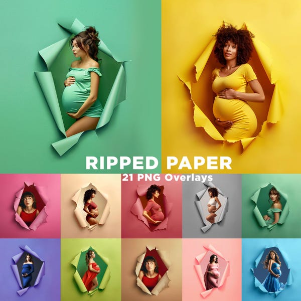 Sovrapposizioni PNG di carta strappata: sfondi per fotografie di maternità e bambini (download digitale)