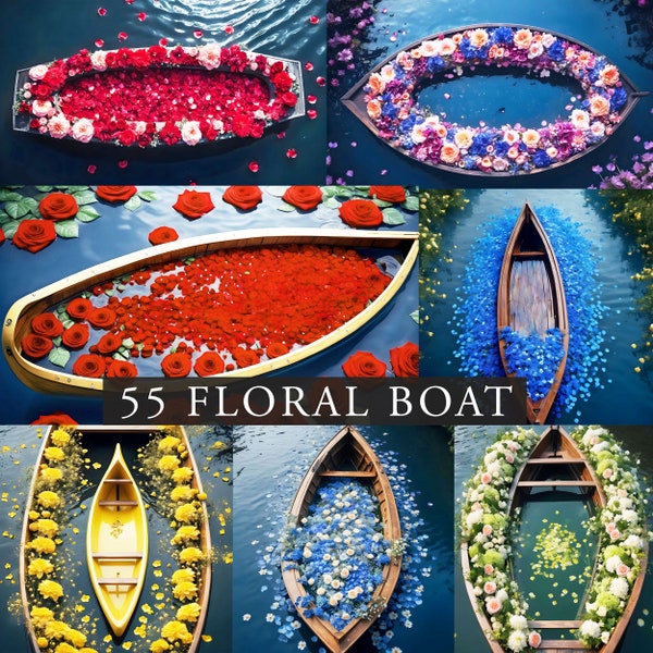 55 Floral Seas Boat Set Digital Backdrops, Photography Backdrops, Romantic Maternity Overlays, Background Composite, Photoshop Overlays