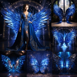 50 Blue Angel Wings Digital  Backdrops Photography Backgrounds, Digital Overlay Maternity, Overlay Room, Maternity Digital Backdrop, Wings