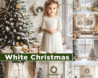 White Christmas Digital Backdrops: Festive Holiday Photography Overlays (JPG 300 DPI)