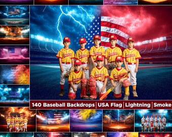 140 Baseball Field Backdrops with USA Flag theme, Lightning and Smoke
