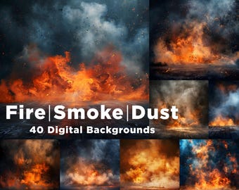 Fire and Smoke Digital Backgrounds: Sports Photography Overlays (JPG File)
