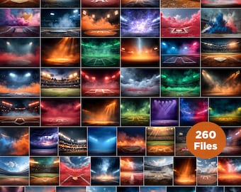 260 Baseball Digital Backdrops Set : Stadium Lights, Smoke Effect (JPG File, 300 DPI)