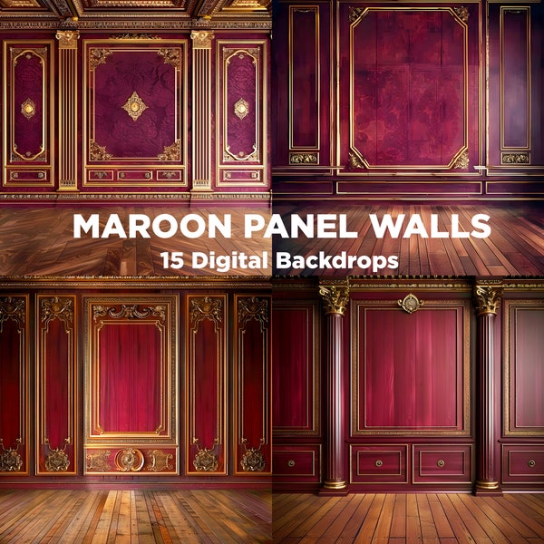 15 Maroon Royal Panel Walls Digital Backdrops,  Studio Wall Backdrops, Maternity Backdrops, Photography Wall Backgrounds