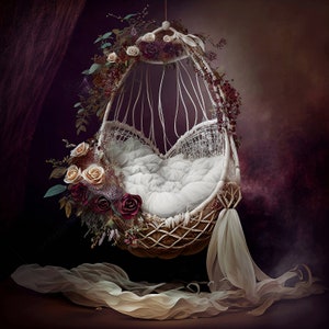 10 Newborn Digital Swing Background, Newborn Digital Backdrop, Newborn Photography Swing Hanging Floral Red, Hammock, Newborn Photo Prop