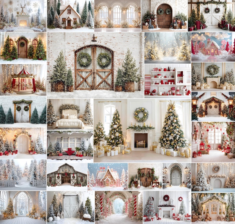 155 White Christmas Digital Backdrops: Holiday Photography Backgrounds ...