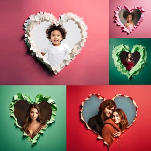 Sfondi digitali a forma di cuore di carta strappata, sovrapposizione di maternità, sovrapposizione di ritratto di matrimonio, sfondo di studio, sovrapposizione di Photoshop, PNG