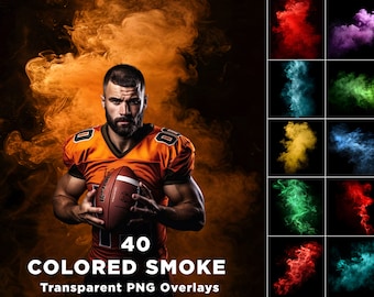 40 Colored Smoke Photo Overlays: Sports & Gym Photography (PNG, JPG, 6000x6000 px)