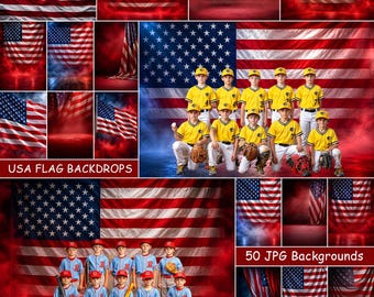 50 USA Flag Fog Effect Backdrops: Patriotic Sports Poster Templates (JPG File)