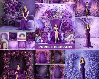 45 Purple Floral Digital Photography Backdrops: Maternity Backgrounds, Fine art textures(JPG File)