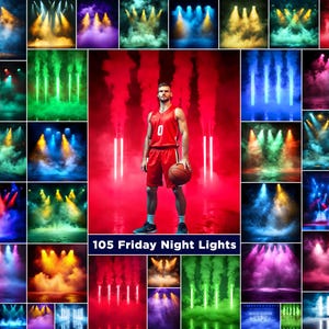 105 Friday Night Lights Digital Backdrops, Nakładki świetlne na stadiony, Plakat sportowy, Tła do fotografii sportowej, Kompozycja sportowa Photoshop