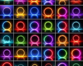 105 Glowing Neon Ring Digital Backdrops: Sports Photography Backgrounds, Maternity (JPG)