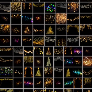 May include: A collection of 48 images featuring various arrangements of golden string lights on a black background. The lights create a festive and celebratory atmosphere, perfect for adding sparkle to any design project.