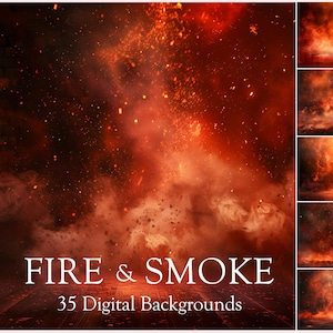 May include: 35 digital backgrounds featuring fiery red and orange smoke and fire effects. The backgrounds are perfect for adding a dramatic and intense look to your designs.