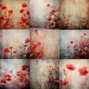 22 fondos de textura digital de bellas artes con diseño grunge floral rojo, fondos digitales florales, fondos de maternidad, superposiciones de texturas de Photoshop