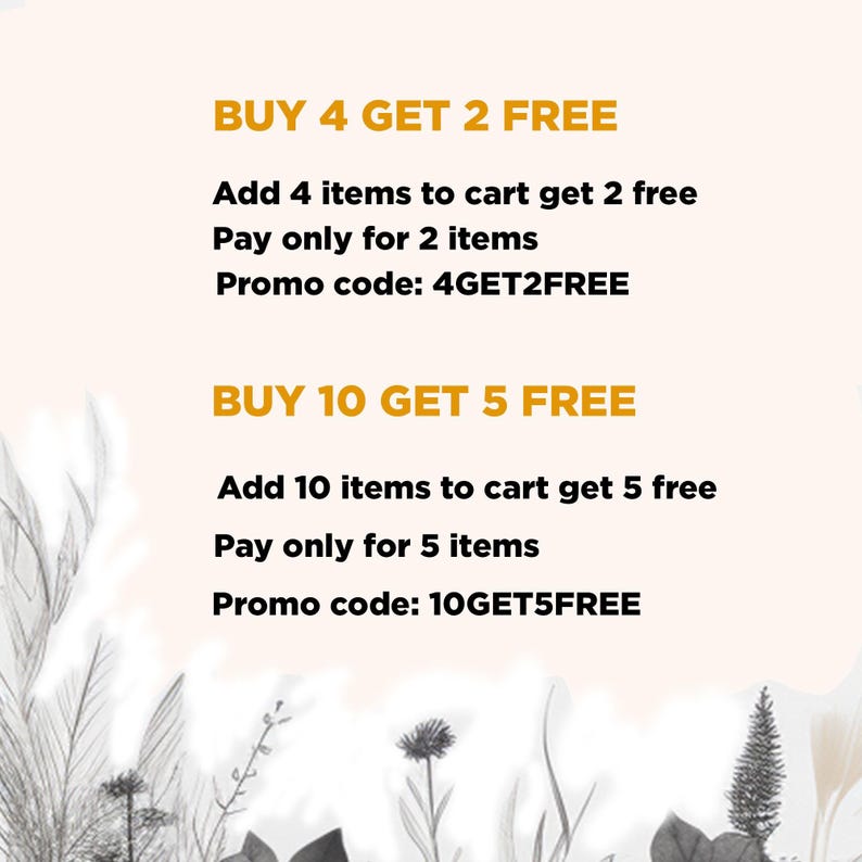 Pu&ograve; includere: Testo promozionale su sfondo crema. Il testo recita "ACQUISTA 4 PRENDI 2 GRATIS" e "ACQUISTA 10 PRENDI 5 GRATIS". I dettagli includono come riscattare le offerte, come aggiungere articoli al carrello e utilizzare codici promozionali.