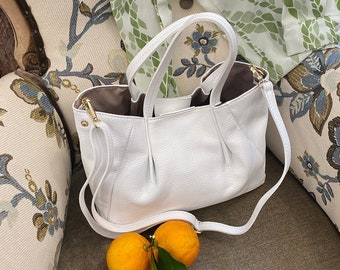 White Leather Bag, Italian Leather Handbags, Leather Handbag for Women, Handmade Elegant Bag, Made in Italy Handbag, Woman Leather Bag