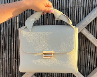 Italian Leather Bag, Beige Leather Handbag, Woman Leather Bag, Shoulder Leather Bag, Handbag Women, Handmade Handbags, Genuine Leather Bag