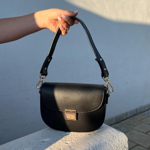 Sac en cuir italien, sac baguette en cuir noir, sacs à main en cuir pour femme, sac à main en cuir, sac à main fait main pour femme, sac en cuir véritable