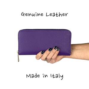 Cartera de piel italiana para mujer – Hecha a mano en Florencia, Italia – Cartera de piel auténtica morada