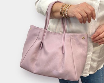 Italian Leather Bag, Lilac Leather Handbags, Leather Handbag for Women, Handmade Elegant Bag, Made in Italy Handbag, Woman Leather Bag