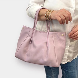 Italian Leather Bag, Lilac Leather Handbags, Leather Handbag for Women, Handmade Elegant Bag, Made in Italy Handbag, Woman Leather Bag