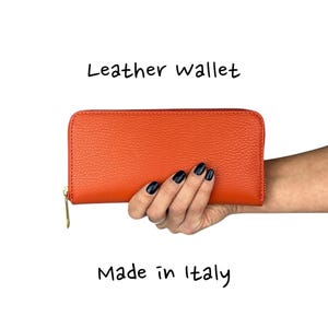 Cartera de piel italiana para mujer – Hecha a mano en Florencia, Italia – Cartera de piel auténtica color naranja
