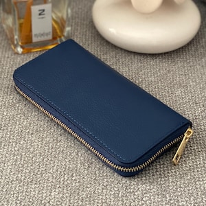 Cartera de piel italiana para mujer, hecha a mano en Florencia, diseño azul elegante y atemporal