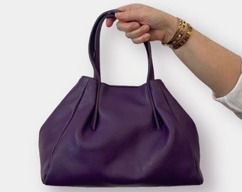 Purple Leather Bag, Italian Leather Handbags, Leather Handbag for Women, Handmade Elegant Bag, Made in Italy Handbag, Woman Leather Bag