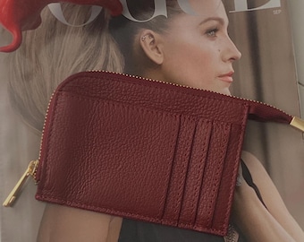 Italian Leather Card Holder – Handmade in Florence, Italy- Burgundy Genuine Leather Credit Case - Women Slim Leather Wallet
