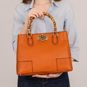 Sacs à main en cuir italien, Sac à poignée en bambou, Sacs à main en cuir véritable pour femme, Sac en cuir fait main, Sac à bandoulière en cuir