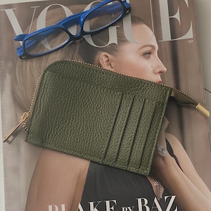 Tarjetero de piel italiano, hecho a mano en Florencia, Italia, funda para tarjetas de crédito de piel auténtica verde, billetera fina de piel para mujer